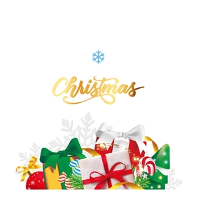 Festive Christmas stickers with red gift boxes, candy canes, and gold Christmas lettering