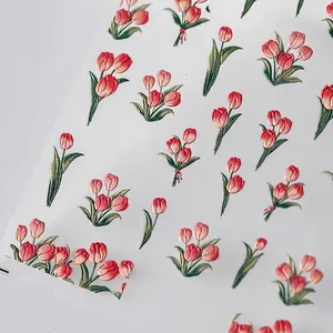 3D embossed lucky red tulip nail art stickers with floral patterns and lettering TS-2248