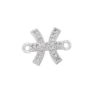 Close-up of silver Pisces zodiac connector with micro-paved cubic zirconia for jewelry