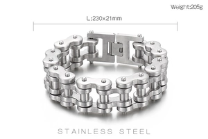 Détail du bracelet chaîne de vélo en acier inoxydable de 205g avec largeur de 21mm
