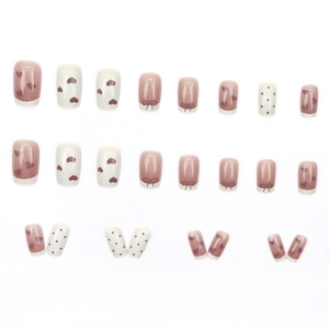 French style 24pcs press-on nails with red heart and bow designs in pink and white