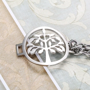 Polished stainless steel double layer tree of life pendant bracelet on vintage pattern