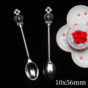 Miniature silver alloy crown spoons 10x56mm for dollhouse and play food accessories
