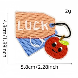 Embroidered red apple cartoon patch with LUCK text, 5.8x4.8cm fabric sewing accessory