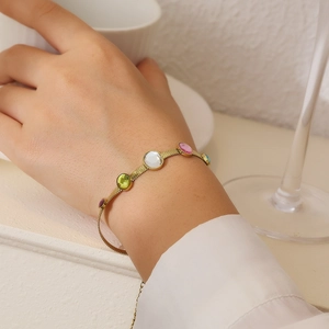 18k gold plated stainless steel bracelet featuring vibrant multi-color zircon gemstones