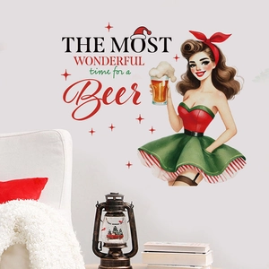 Detail von Weihnachts-Pin-up-Wandaufkleber mit Vintage-Öllampe und festlichem rotem Kissen