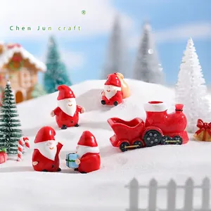Miniature Christmas resin figurines with Santa and train for micro landscape snow decor