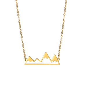 Minimalist mountain peak outline necklace in gold finish with thin O-ring chain