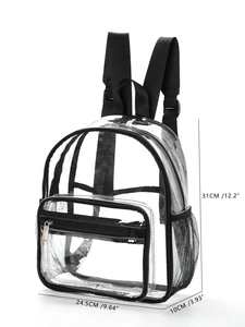 Clear PVC backpack dimensions 31x24.5x10cm showing height, width and depth details