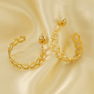 Orecchini A Cerchio Incavati A Nido D'ape Esagonale Placcati Oro 18K Acciaio Al Titanio Geometrico Forma C Moda Donna