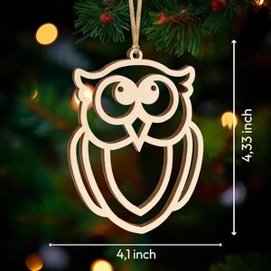 Wooden owl friendship ornament on Christmas branch with 4.33 inch height dimensions