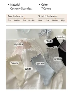 Detail showing seven colors of cotton ruffle crew socks with fine ribbed texture