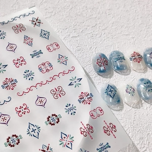 5D embossed vintage totem nail stickers with colorful geometric patterns on nails