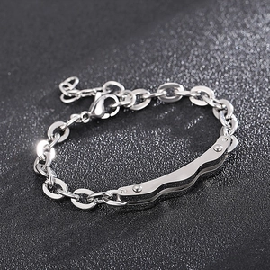Punk Industrial Link Chain Bracelet 316L Stainless Steel Irregular Wavy Metal Plate Adjustable Lobster Clasp Unisex