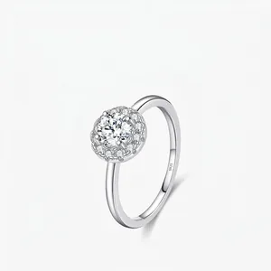 MODIAN 0.5 Carat Moissanite 925 Sterling Silver Ring For Women D Color VVS1 Halo Round Moissanite Engagement Jewelry Ring