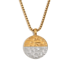 Minimalist 18K gold plated stainless steel box chain necklace with two-tone round pendant