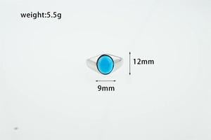 Retro titanium steel ring with turquoise stone inlay, showing dimensions 12x9mm and 5.5g weight