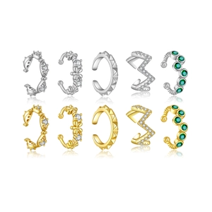 Minimalist S925 sterling silver ear cuff set in gold and silver with zircon accents