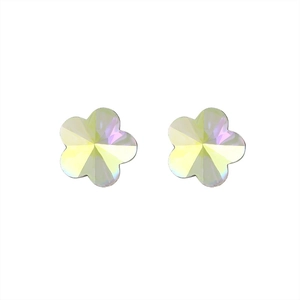 S925 sterling silver flower stud earrings with aurora AB crystal facet finish