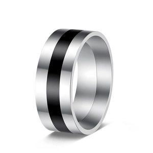 Stainless Steel Band Ring Minimalist Black Enamel Polished Jewelry For Men Unisex Modern Style