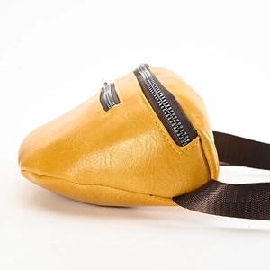 Fashionable bright yellow PU leather chest bag for women with double brown zippers