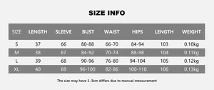 Detailed size chart for women's two-piece fitness set including bust, waist and hips measurements