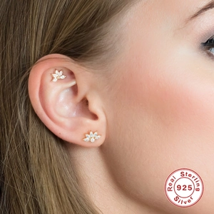 925 Sterling Silver crown marquise stud earrings with cubic zirconia on model