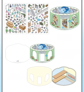 DIY 3D miniature tailor shop scene stickers with PET material and cardboard layout