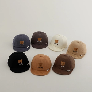 Infant soft brim baseball caps with Lucky bear embroidery in seven assorted colors