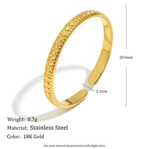 Polished 18K gold-plated stainless steel slim bead band open ring with 2.1mm thickness