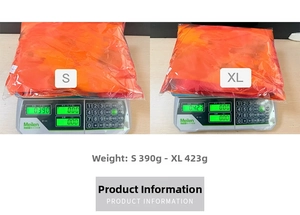 Mesh printed dress weight detail for S and XL sizes shown on electronic scale
