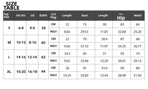 Detailed size chart for Y2K halter vest and shorts two-piece set with US, UK, EU measurements