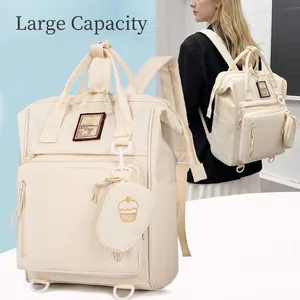 Cream waterproof large capacity mommy diaper backpack with cute cupcake coin purse detail