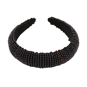 Retro black beaded headband with thick sponge padded design and non-slip lining