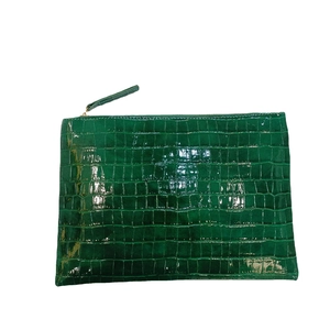 Glossy green crocodile pattern envelope clutch bag made of premium PU leather