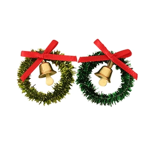 Miniature Christmas wreaths with red bows and gold bells for DIY holiday decor