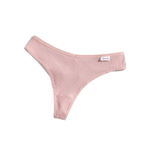 Pink ribbed cotton thong for women with a comfortable low-waist breathable fit