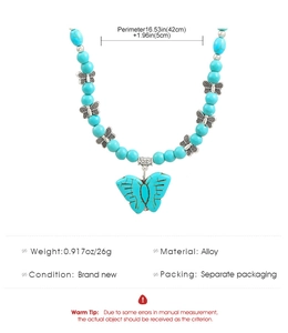 Detailed chart showing bohemian turquoise necklace dimensions and product specifications