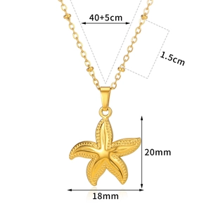 Golden stainless steel starfish necklace for summer beach style with dimensions shown