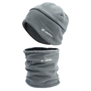 Thickened fleece winter hat and neck warmer set with embroidered logo for outdoor sports
