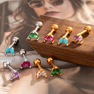 Marquise cut stainless steel screw back earrings with colorful gemstones in gold and silver