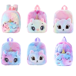 Kinder Plüschrucksack Webpelz Einhorn Tiermotiv Regenbogenfarben Süße Cartoon Schultasche Für Mädchen