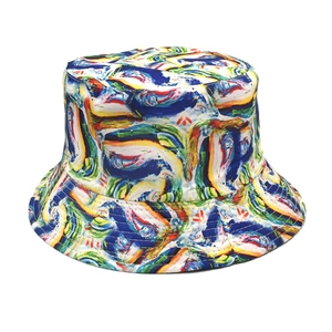 Detail of colorful abstract oil painting print on high-quality cotton bucket hat fabric