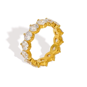 Elegant 18k gold plated titanium eternity ring featuring sparkling round cubic zirconia stones