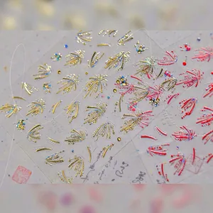 Adesivi per unghie 3D fuochi d'artificio in finitura metallica oro e rosso MS 361