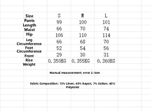 Detailed size chart for cotton linen halter top and wide leg pants set with measurements