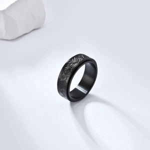 Matte black stainless steel Eye of Horus fidget spinner ring for anxiety relief