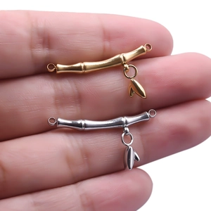 Bamboo shaped 18k gold and silver stainless steel charms for DIY jewelry making
