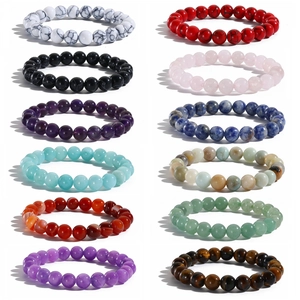 Set of 12 natural stone stretch bracelets including Tiger Eye, Amethyst and Agate beads