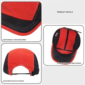 Men's quick-dry contrast panel baseball cap with checkered brim and adjustable strap